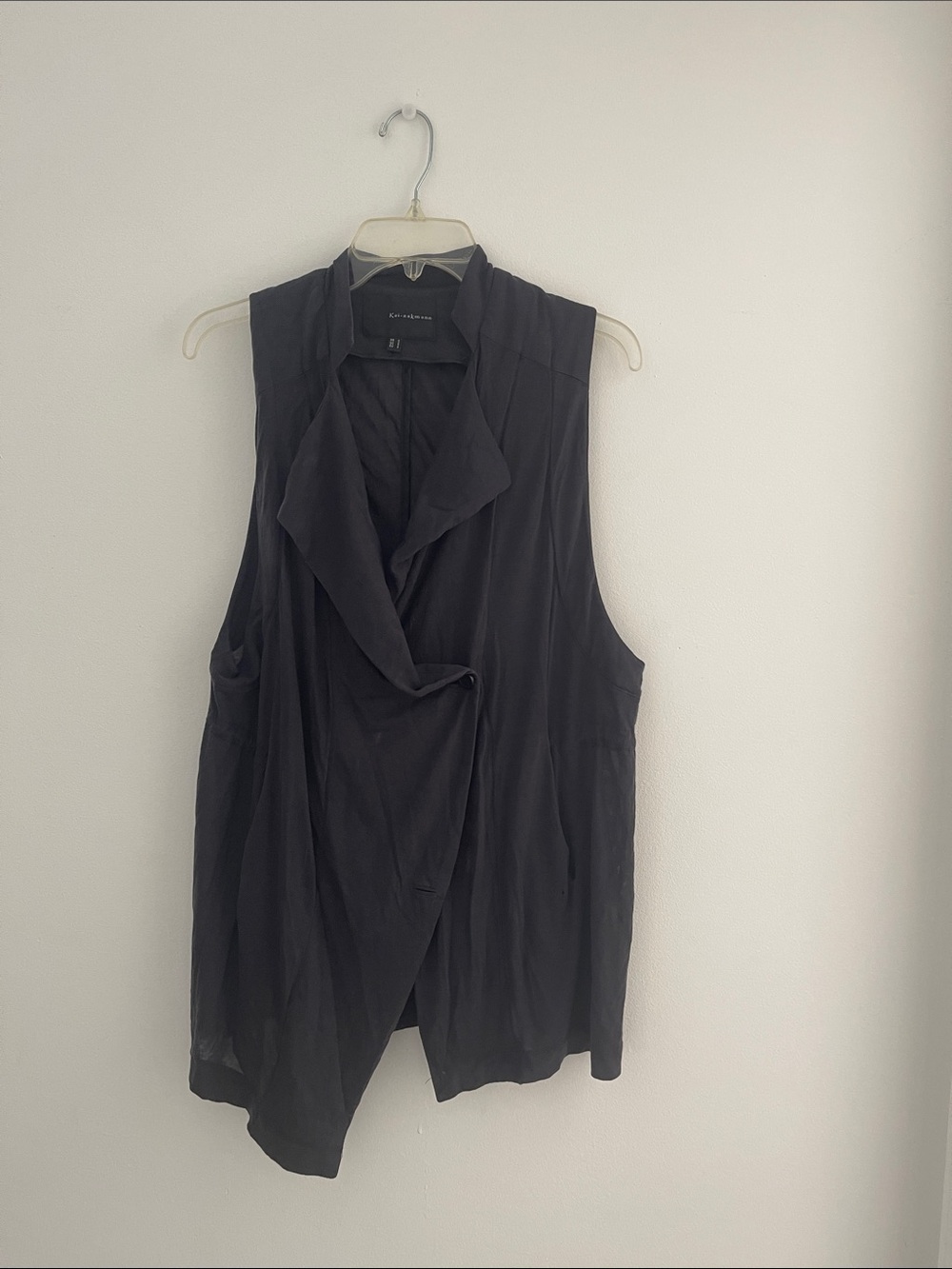 Sleeveless Black Draped Blazer Vest - Size S